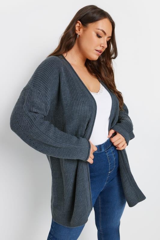  Grande Taille YOURS Curve Blue Open Front Knitted Cardigan