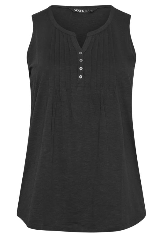 YOURS Plus Size Black Pintuck Henley Vest Top | Yours Clothing 5