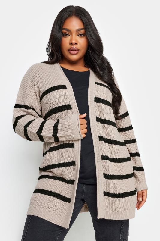 Plus Size  YOURS Curve Beige Brown & Black Striped Cardigan