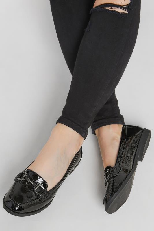  Grande Taille PixieGirl Black Patent Detail Loafers In Standard D Fit