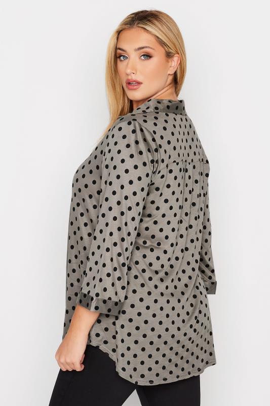 Curve Plus Size Polka Dot Grey Half Placket Shirt | Yours Clothing 3