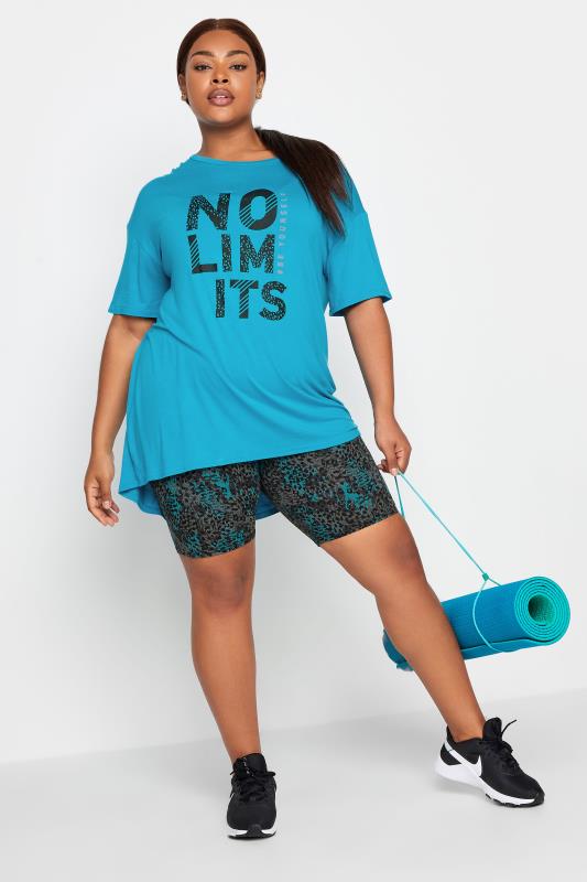 YOURS ACTIVE Plus Size Blue 'No Limits' Slogan Top | Yours Clothing 2