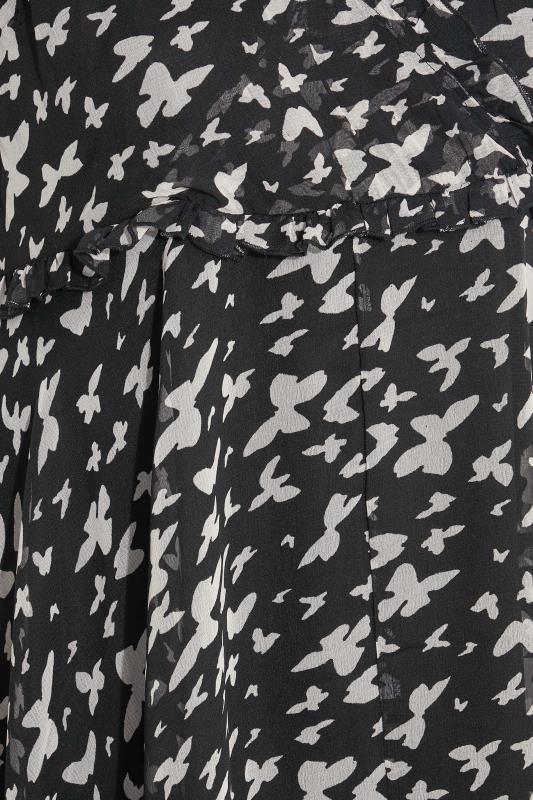 Plus Size Black Butterfly Print Hanky Hem Dress | Yours Clothing 5