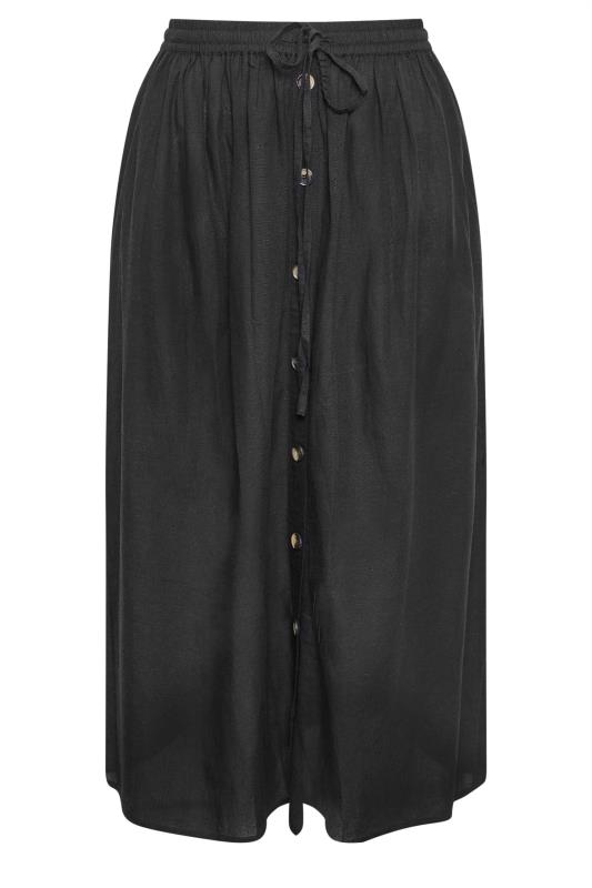 YOURS Plus Size Black Button Front Chambray Maxi Skirt | Yours Clothing 5