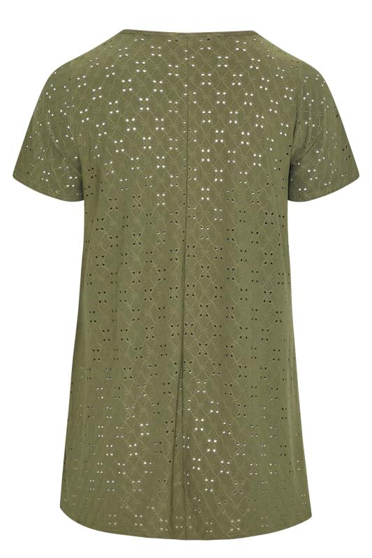 Plus Size Khaki Green Broderie Anglaise Swing Top | Yours Clothing 7
