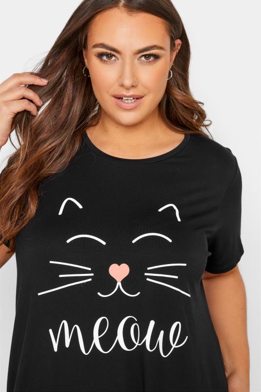Black 'Meow' Slogan Printed T-Shirt_D.jpg