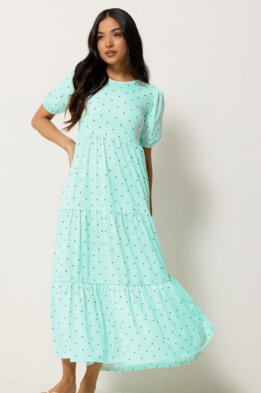 PixieGirl Petite Women's Mint Green Polka Dot Tiered Maxi Dress | PixieGirl 2
