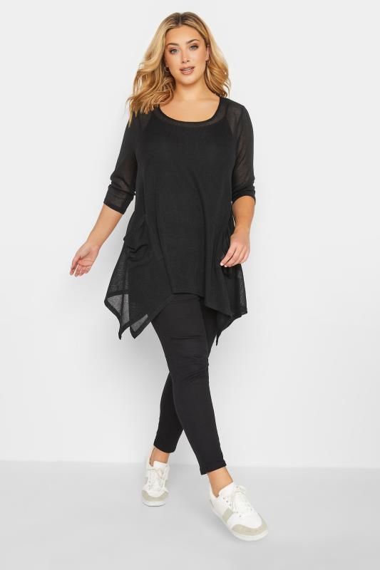 Plus Size Black Knitted Pocket Top | Yours Clothing 2