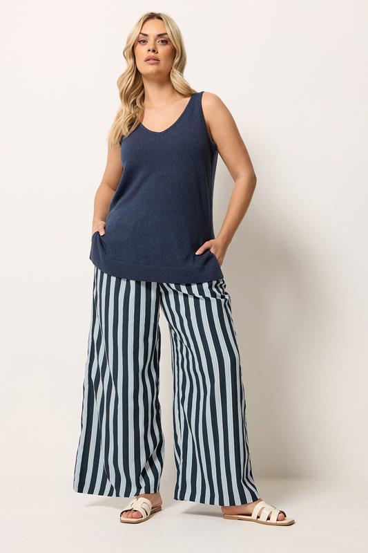  YOURS Marineblauwe gestreepte broek