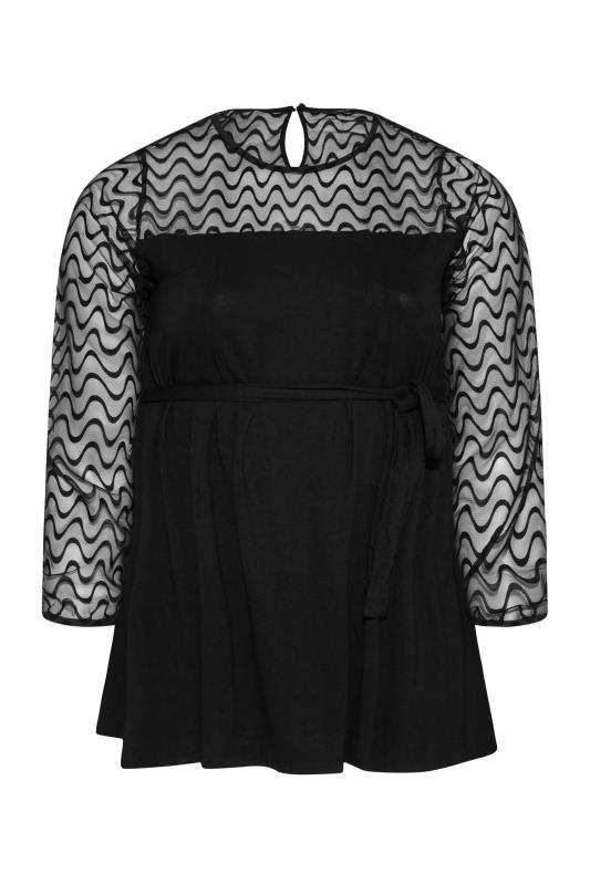 Plus Size Black Swirl Mesh Peplum Top | Yours Clothing 6