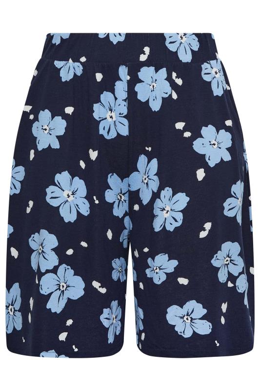 YOURS Plus Size Curve Navy Blue Floral Print Jersey Shorts | Yours Clothing  5
