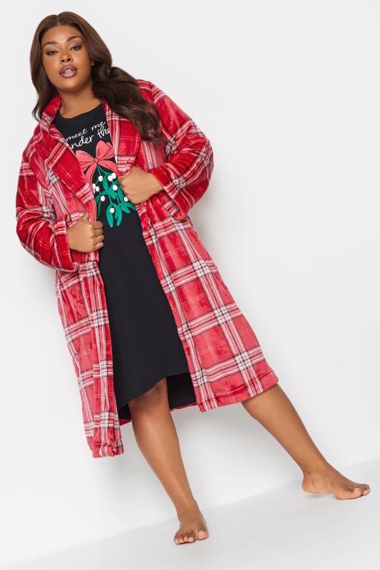 YOURS Plus Size Red Check Print Shawl Collar Dressing Gown | Yours Clothing 4