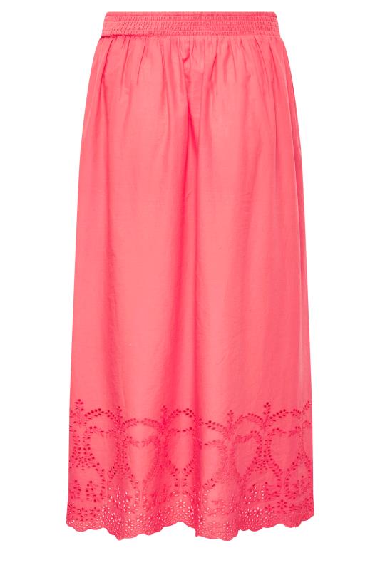 LIMITED COLLECTION Plus Size Coral Pink Broderie Anglaise Trim Maxi Skirt | Yours Clothing 6