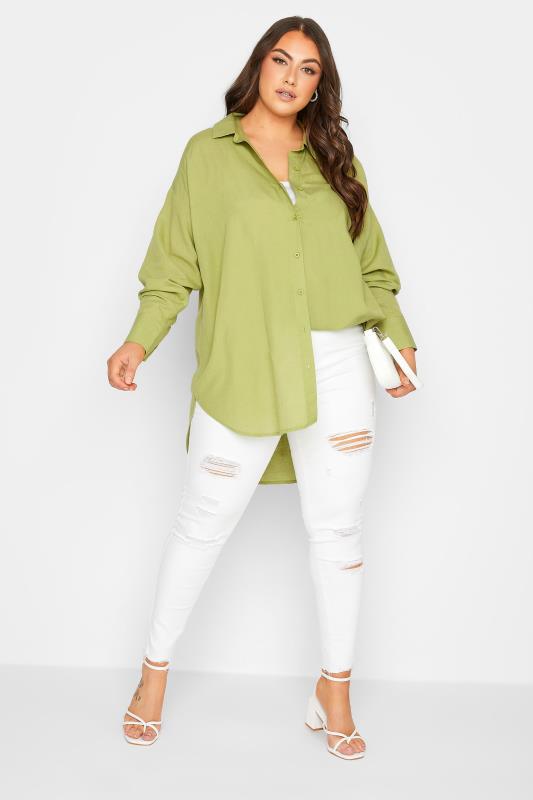 YOURS Plus Size Green Linen Look Shirt | Yours Clothing 2