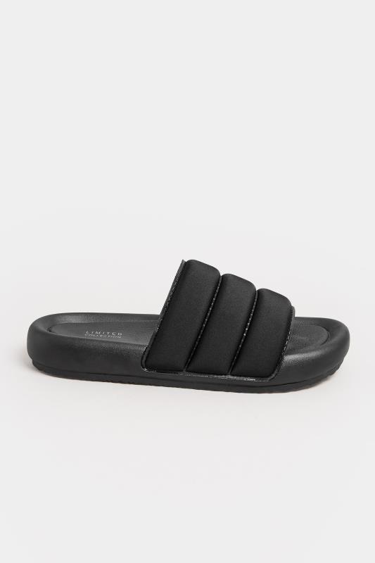 LIMITED COLLECTION Black Padded Sliders In Wide E Fit | Yours Clothing 3