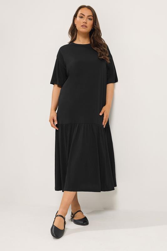 YOURS Plus Size Black Drop Waist Maxi Dress | Yours Clothing 1