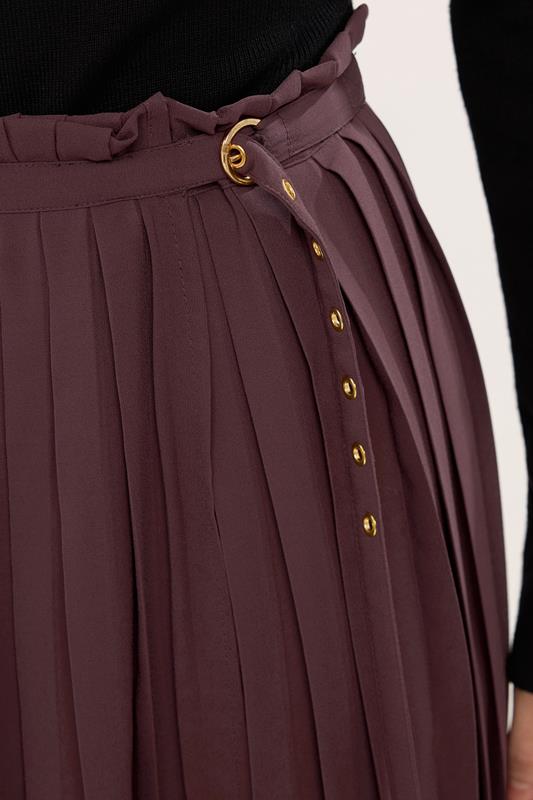 STAR Chocolate Brown Pleated Belt Buckle Maxi Skirt | StarByJM 4