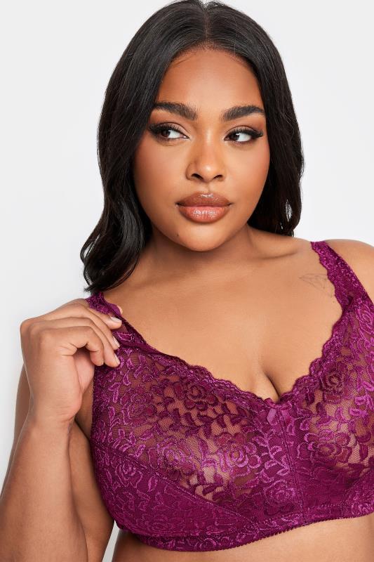 YOURS Plus Size Purple Hi Shine Lace Non-Padded Non-Wired Full Cup Bra | Yours Clothing 4