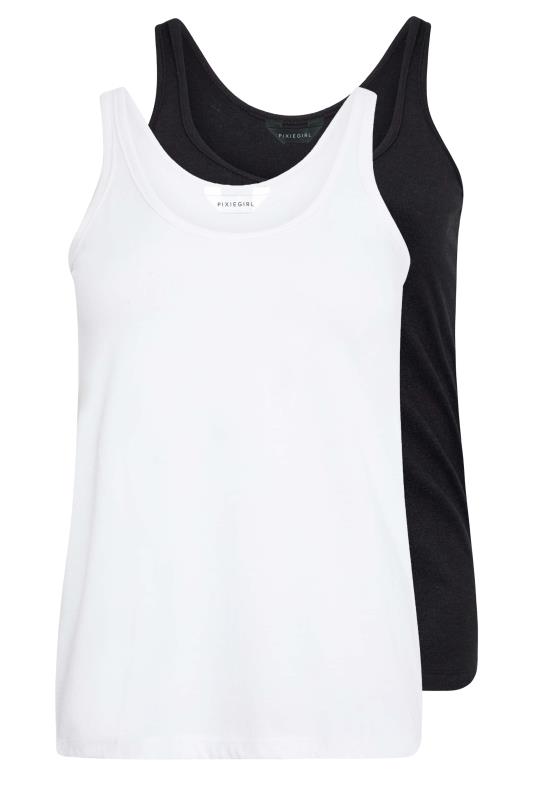 2 PACK Petite White & Black Dipped Hem Vest Tops | PixieGirl 6