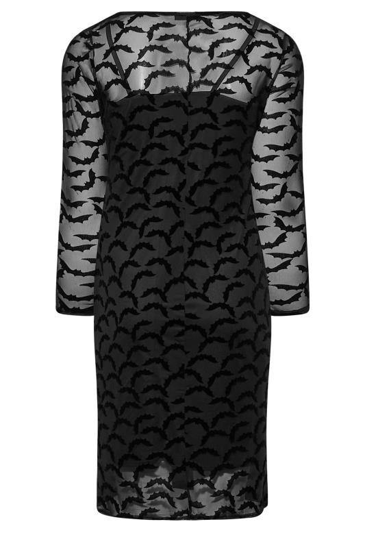 YOURS LONDON Plus Size Black Flocked Halloween Bat Mesh Dress | Yours Clothing 8