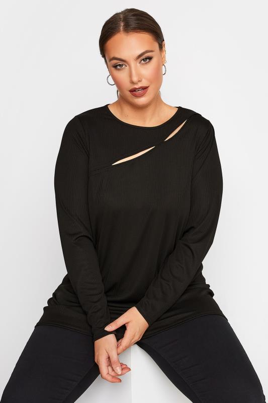 LIMITED COLLECTION Curve Black Ribbed Cut Out Top 4