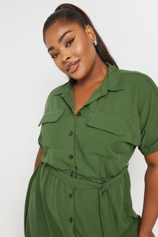 YOURS Plus Size Khaki Green Utility Dress Yours Clothing