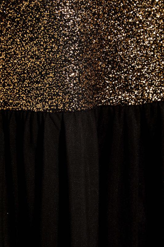 LIMITED COLLECTION Curve Black & Gold Glitter Mesh Dress | Yours Clothing 5
