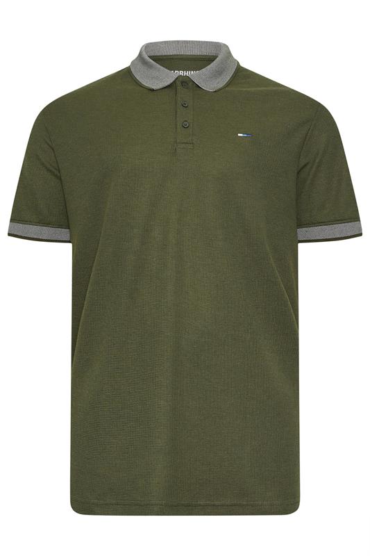 BadRhino Big & Tall Khaki Green Two Tone Waffle Polo Shirt | BadRhino 5