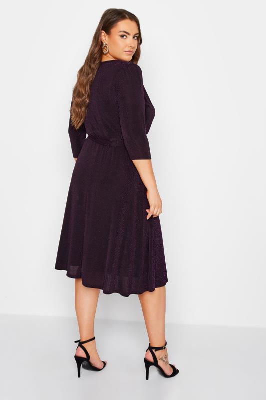 YOURS LONDON Curve Black & Purple Glitter Wrap Dress 3