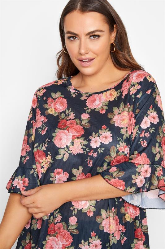 Curve Black Floral Frill Sleeve Top 4