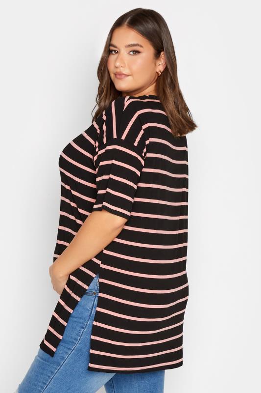 BUMP IT UP MATERNITY Plus Size Black Stripe Split Hem T-Shirt | Yours Clothing 3
