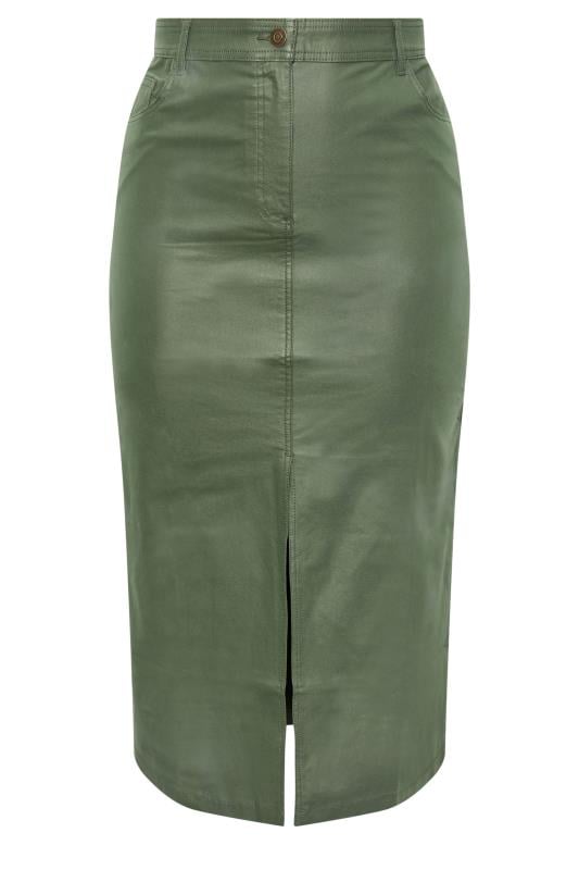 YOURS Plus Size Khaki Green Coated Split Hem Midaxi Skirt | Yours Clothing 6