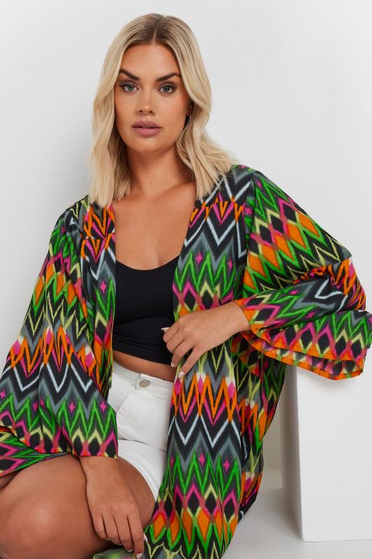 YOURS Plus Size Green Zig Zag Print Beach Kimono | Yours Clothing  4