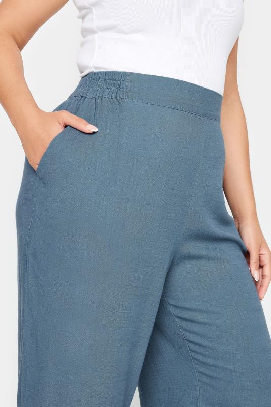 YOURS Plus Size Blue Pull On Wide Leg Linen Trousers | Yours Clothing 4