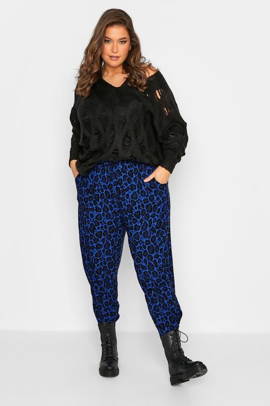 Plus Size Blue Leopard Printed Trousers | Yours Clothing  2