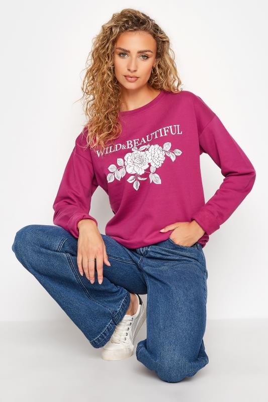 LTS Tall Hot Pink Flower "Wild & Beautiful" Print Sweatshirt 4