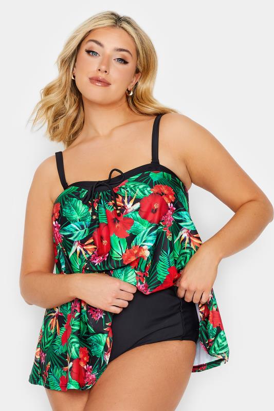 YOURS Plus Size Black Rainforest Print A-Line Tankini Top | Yours Clothing 3