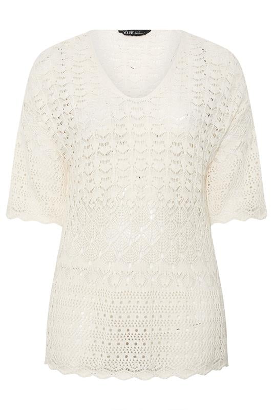 YOURS Plus Size Ivory White Crochet Crew Neck Top | Yours Clothing 5
