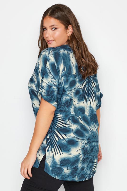 Plus Size Blue Leaf Print Pleat Front V-Neck Top | Yours Clothing 4