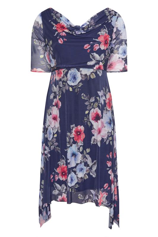 YOURS LONDON Plus Size Navy Blue Floral Cowl Dress | Yours Clothing 6