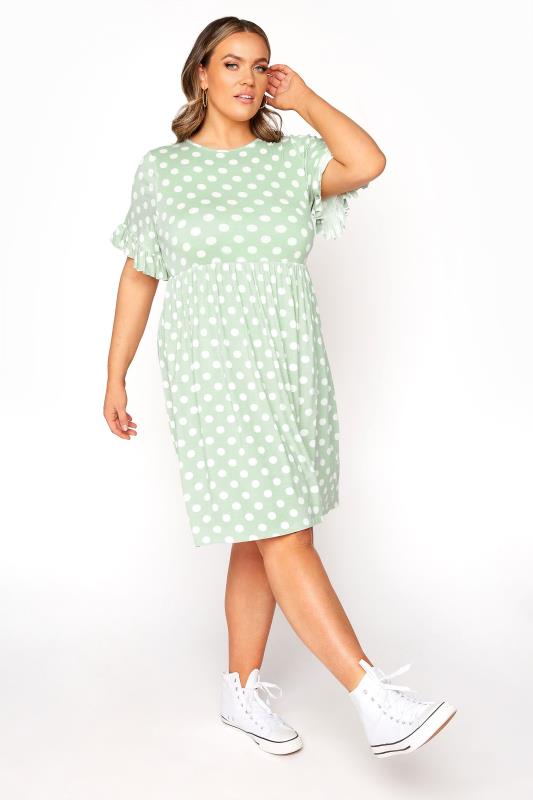 LIMITED COLLECTION Sage Green Spot Dress | Yours Clothing