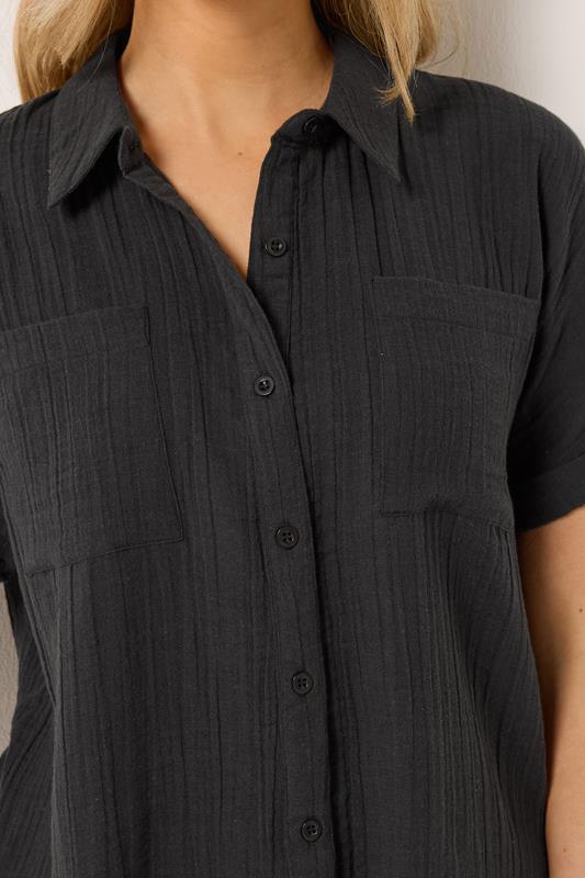 LTS Tall Women's Black Cheesecloth Grown-On Sleeve Cotton Shirt | Long Tall Sally 5