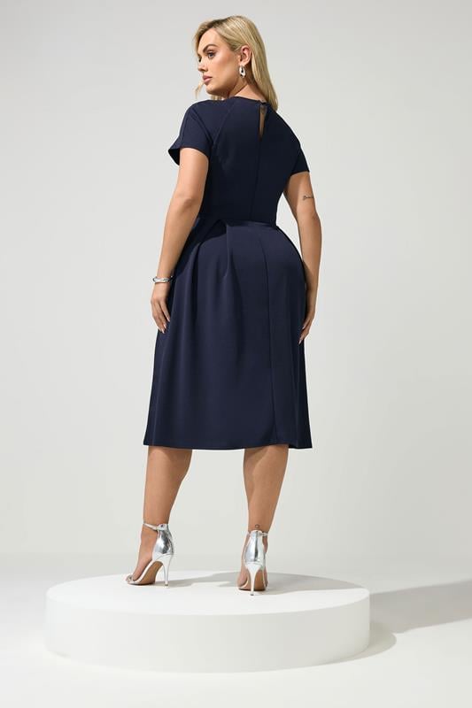 YOURS LONDON Plus Size Navy Blue Keyhole Skater Dress | Yours Clothing 2