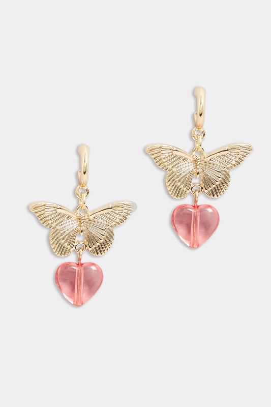 Gold Butterfly & Heart Earrings | Yours Clothing  2