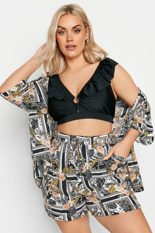 LIMITED COLLECTION Plus Size Black Leopard Print Crinkle Shorts | Yours Clothing 1
