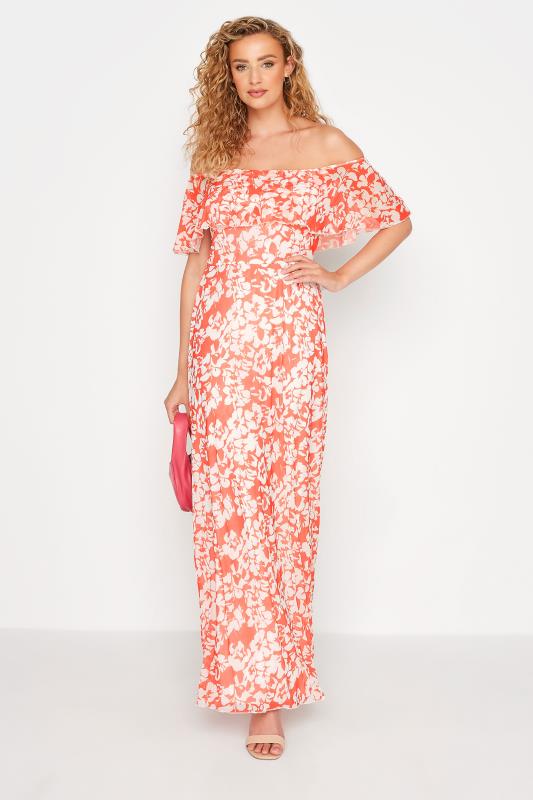 LTS Tall Women's Orange Floral Bardot Maxi Dress | Long Talll Sally 2