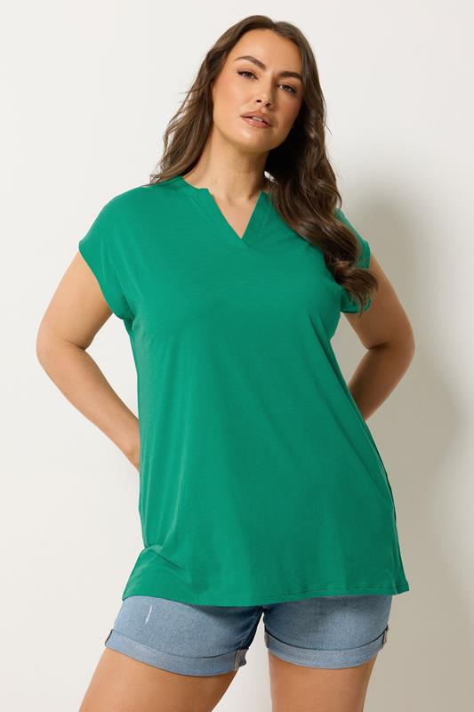  YOURS camiseta verde con cuello con muesca