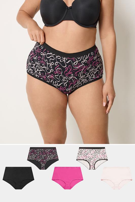 YOURSET Plus Size 5 PACK Black Bow Print Full Briefs | Yours Clothing 1