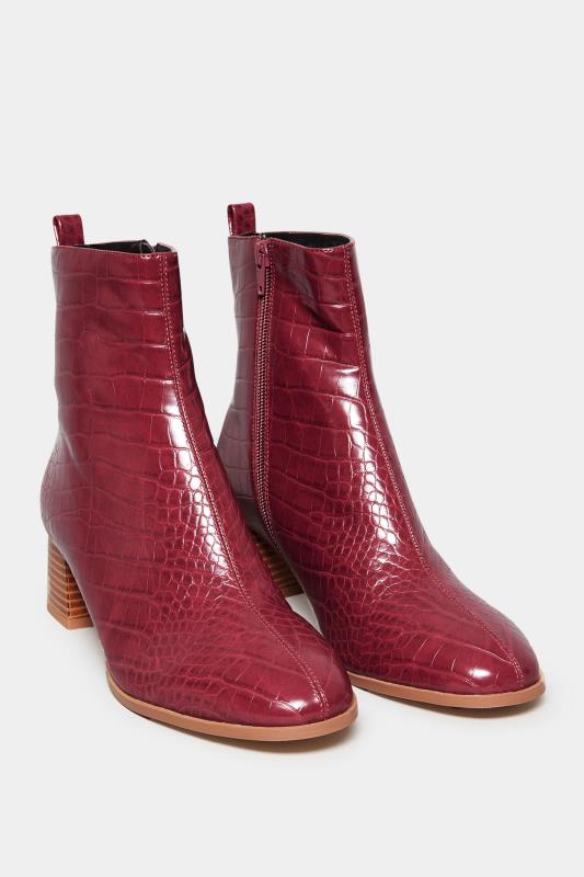 LTS Wine Red Croc Block Heel Boots In Standard Fit | Long Tall Sally 2