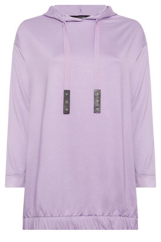 Plus Size Lilac Purple Embellished Tie Hoodie | Yours Clothing 6